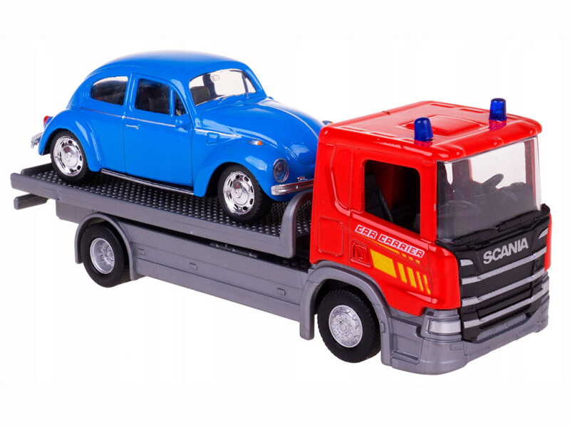 Welly odtahovka Scania P320 + Volkswagen Beetle 1:43